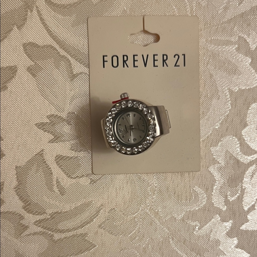 Silver Ring Watch with Rhinestones